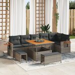 Ensemble de canapés de jardin 9 pièces avec coussins gris poly rattan acacia