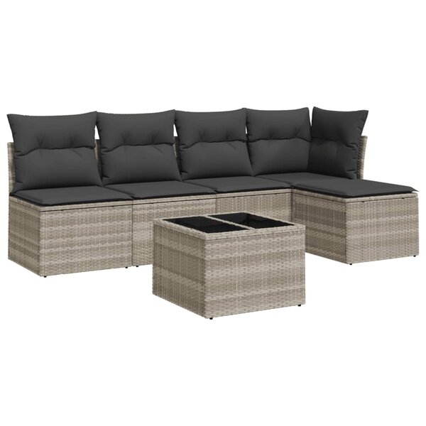 vidaXL Salon de jardin 6 Pièces avec coussins gris clair résine tressée