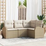 vidaXL Ensemble de canapé de jardin 4 Pièces Beige Poly rotin