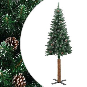 vidaXL Sapin de Noël mince bois véritable et neige blanche vert 150 cm