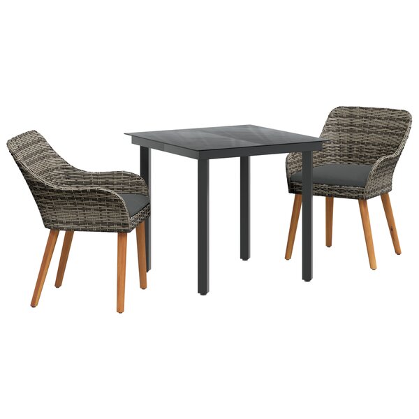 vidaXL Ensemble de repas de jardin 3 pièces en poly rattan gris