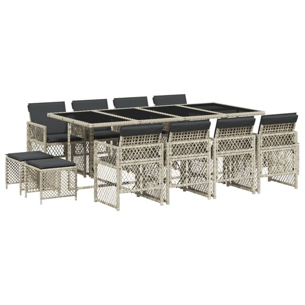 vidaXL Ensemble à manger de jardin et coussins 13 Pièces gris clair rotin