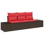 vidaXL Ensemble de canapé de jardin avec coussin 3 Pièces Marron et rouge