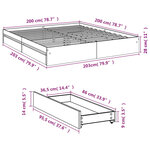 vidaXL Cadre de lit avec tiroirs sans matelas chêne fumé 200x200 cm