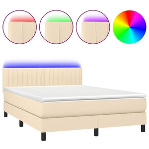 vidaXL Sommier à lattes de lit avec matelas LED Crème 140x200 cm Tissu