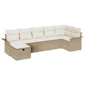 vidaXL Ensemble de canapé de jardin 7 Pièces Beige Poly rotin