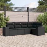 vidaXL Salon de jardin 5 Pièces avec coussins noir résine tressée
