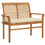vidaXL Banc de jardin avec coussin blanc crème 112 cm Bois de teck