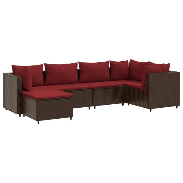 vidaXL Salon de jardin 6 Pièces avec coussins Marron Résine tressée