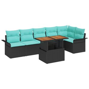 vidaXL Ensemble de canapé de jardin 7 Pièces Noir et Bleu polyrotin