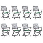 vidaXL Chaises pliables d'extérieur 8 Pièces avec coussins Bois d'acacia