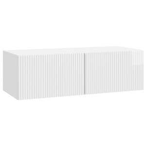 vidaXL Meuble TV mural Montage mural Blanc brillant 98 x 41 x 30 cm