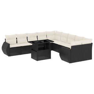 vidaXL Salon de jardin 11 Pièces avec coussins noir résine tressée