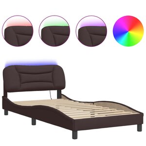 vidaXL Cadre de lit avec LED sans matelas Hvar marron foncé 100x200cm tissu