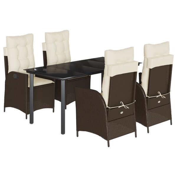 vidaXL Ensemble à manger de jardin 5 Pièces et coussins marron poly rotin