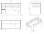 PINO Lit sureleve avec sommier + bureau + bibliothèque + commode + tablette penderie