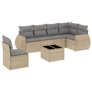 vidaXL Salon de jardin avec coussins 7 Pièces beige résine tressée