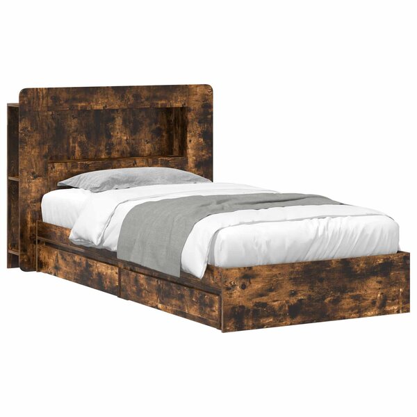 vidaXL Cadre de lit avec rangement avec tiroir Chêne fumé 90 x 190 cm