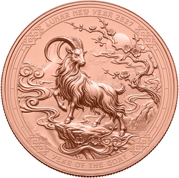 Monnaie YEAR OF THE GOAT Chinese Lunar Calendar 5 Oz Cuivre 1$ Liberia 2027 (PRÉCOMMANDE)