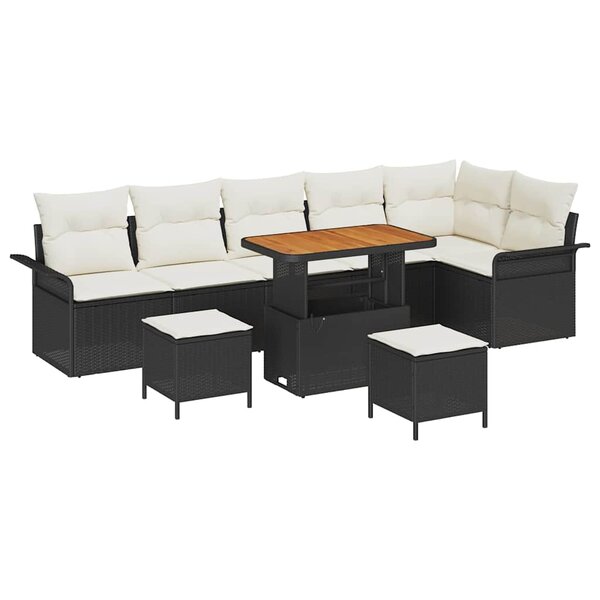 vidaXL Ensemble de canapé de jardin avec coussin 9 Pièces Noir et Crème