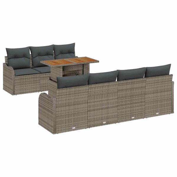 vidaXL Canapé de jardin 8 pièces avec coussins gris en poly rotin.
