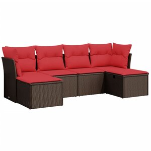 vidaXL Salon de jardin 6 Pièces avec coussins marron résine tressée