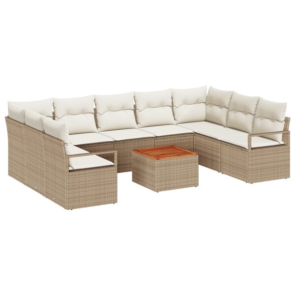 Ensemble de Canapé de Jardin vidaXL 10 Pièces avec Coussins Beige Poly Rattan Acacia