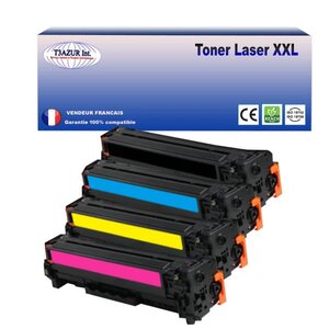 T3AZUR - Lot de 4 Toners compatibles avec Canon 045H pour Canon LBP-611Cn  LBP-613Cdw  LBP-621Cw  LBP-623Cdw (Noir+Couleur)