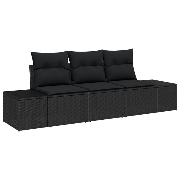 vidaXL Ensemble de Canapés de Jardin de 3 Pièces avec Coussins Noir Poly Rattan