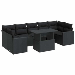 vidaXL Salon de jardin 8 Pièces avec coussins noir résine tressée