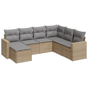 vidaXL Salon de jardin avec coussins 7 Pièces beige résine tressée