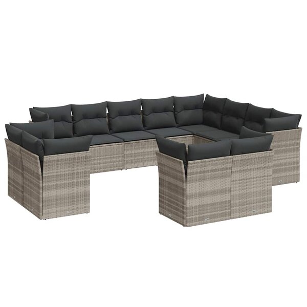 vidaXL Salon de jardin avec coussins 12 Pièces gris clair résine tressée