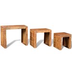 vidaXL Table gigogne 3 Pièces Bois massif de manguier