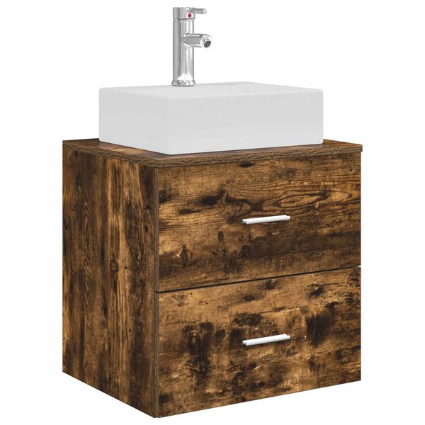 vidaXL Vanité de lavabo mural Chêne fumé 49 5 x 41 x 62 5 cm