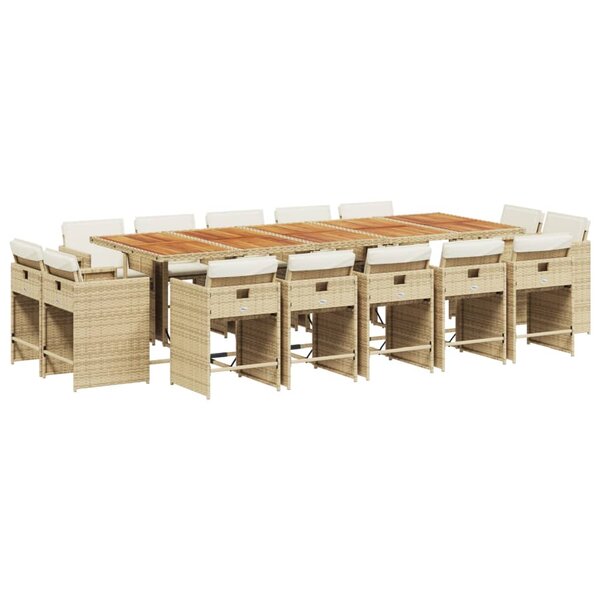 vidaXL Ensemble à manger de jardin et coussins 15 Pièces beige