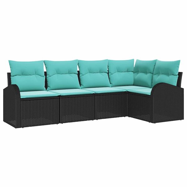 vidaXL Ensemble de canapé de jardin 5 Pièces Noir et turquoise polyrotin