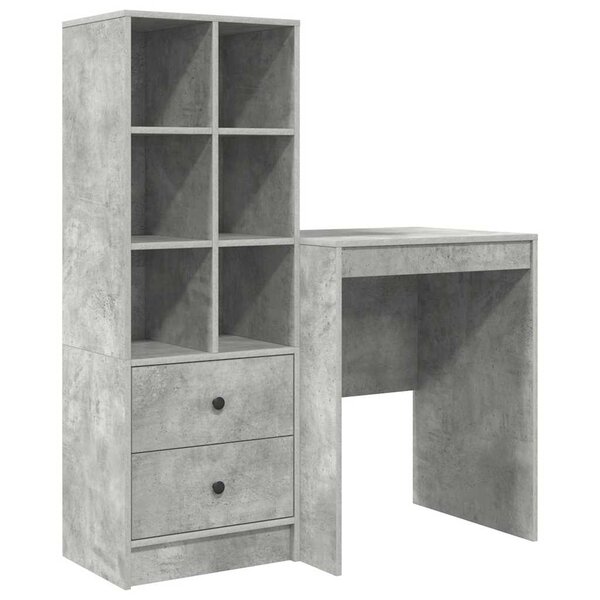 vidaXL Bureau avec rangement gris béton en bois d'ingénierie