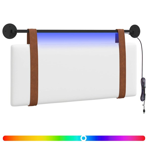 vidaXL Tête de lit suspendue Avec lumière LED Blanc PU antique