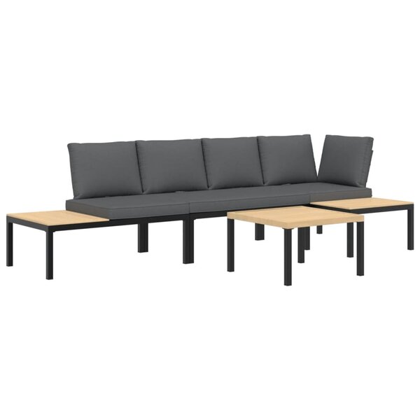 vidaXL Salon de jardin 4 Pièces avec coussins noir aluminium