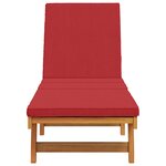 Chaise longue vidaXL avec des roulettes et un coussin rouge en bois massif