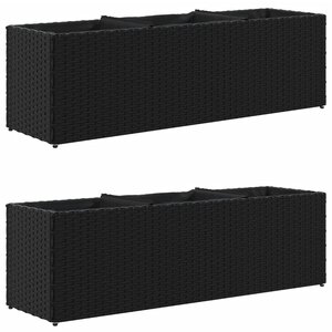vidaXL Jardinières avec 3 pots 2 Pièces noir 105x30x32 cm résine tressée