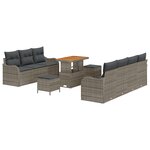Ensemble de Canapé de Jardin 10 Pièces avec Coussins Gris en Poly Rattan Acacia