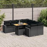 vidaXL Salon de jardin 9 Pièces avec coussins noir résine tressée