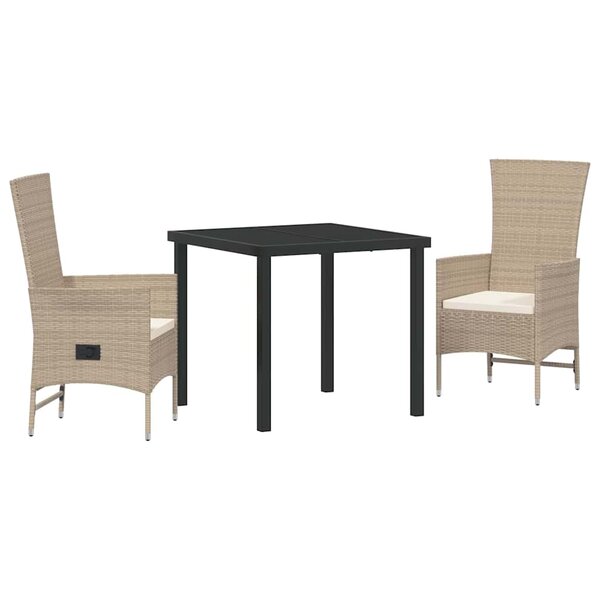 vidaXL Ensemble de salle à manger pour jardin 3 Pièces Beige polyrotin