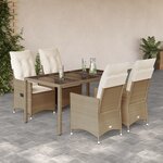vidaXL Ensemble à manger de jardin avec coussins 5Pièces Beige poly rotin