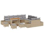 vidaXL Ensemble de canapé de jardin 14 Pièces Beige Poly rotin