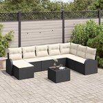 vidaXL Ensemble de canapé de jardin 9 Pièces Noir et blanc Poly rotin