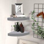 vidaXL Étagères d'angle murales 2 Pièces Gris béton 25x25x3 8 cm MDF