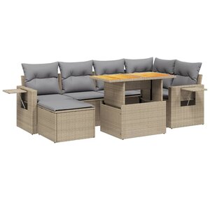 vidaXL Salon de jardin avec coussins 7 Pièces beige résine tressée