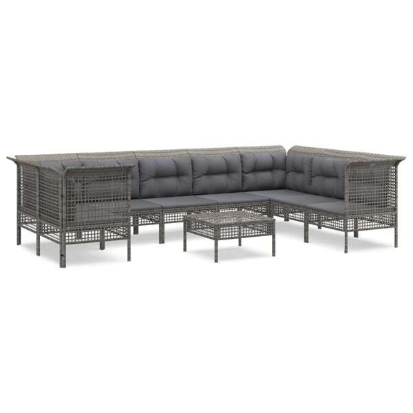 vidaXL Salon de jardin 9 Pièces avec coussins Gris Résine tressée
